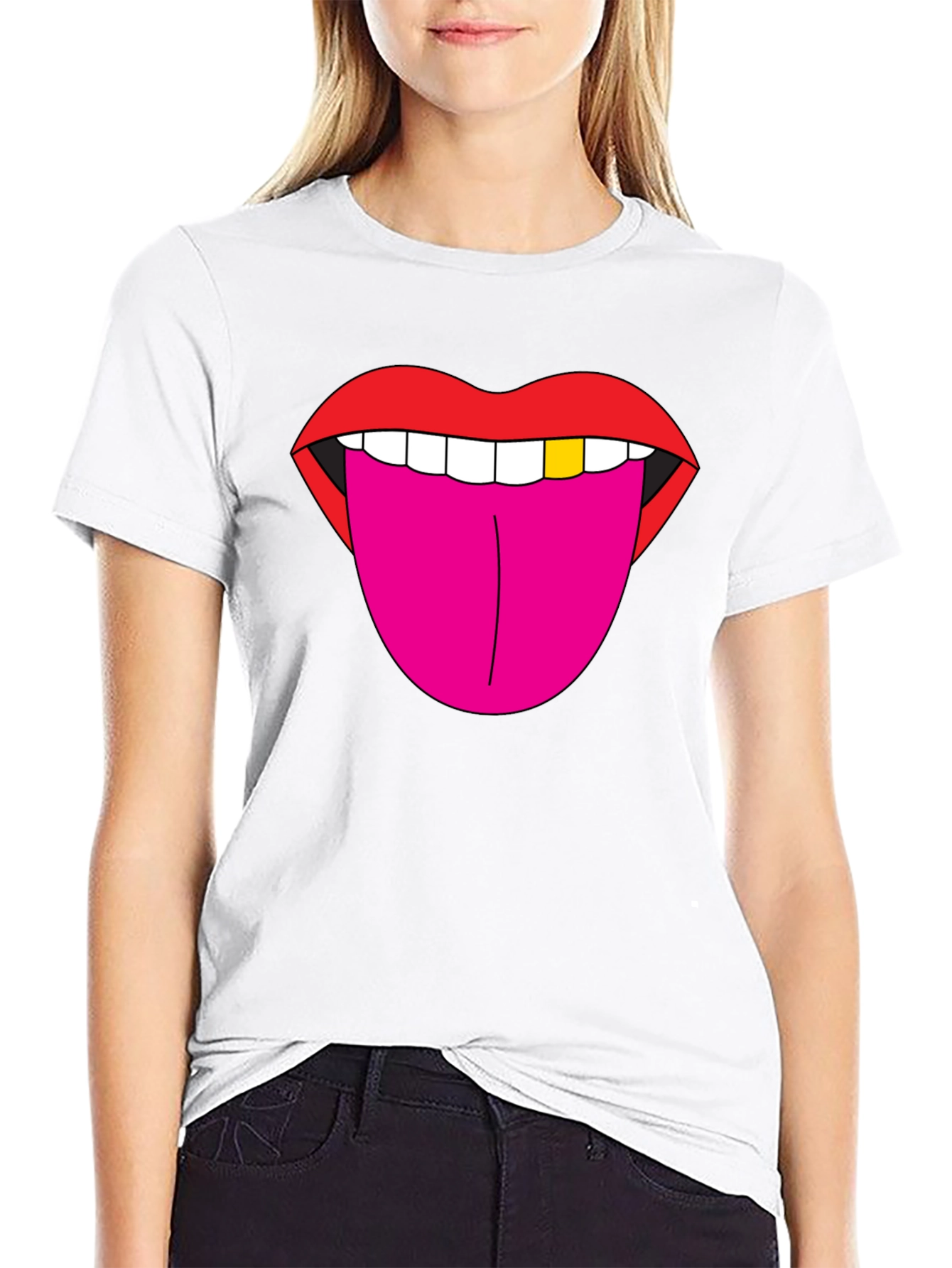 Lips & Tongue Graphic Tee - Bold Black T-Shirt