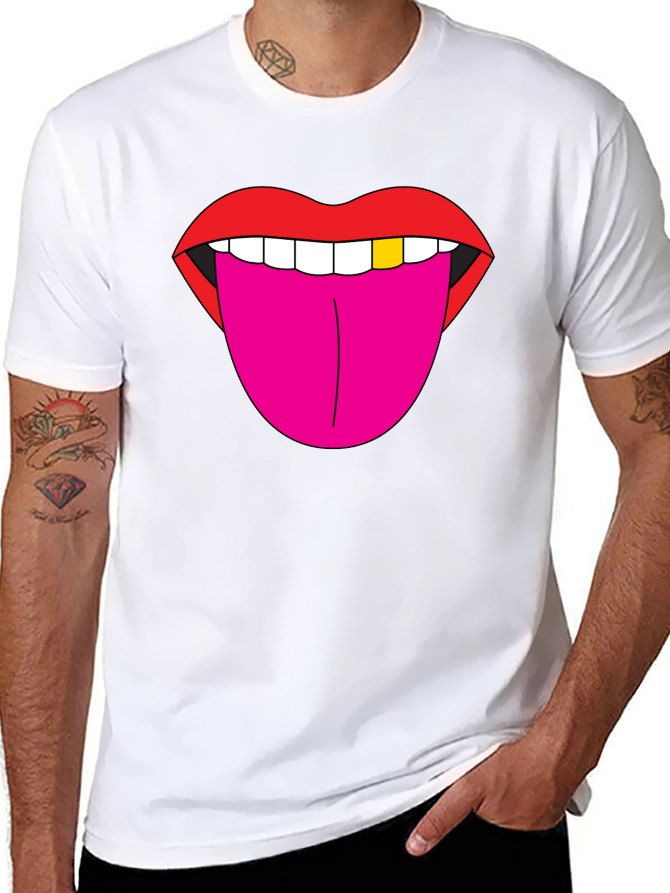 Lips & Tongue Graphic Tee - Bold Black T-Shirt