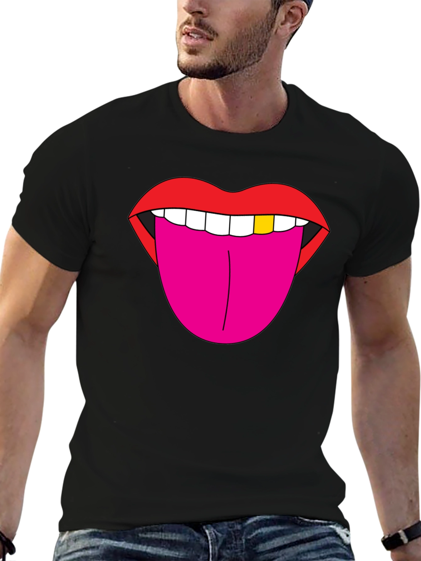 Lips & Tongue Graphic Tee - Bold Black T-Shirt