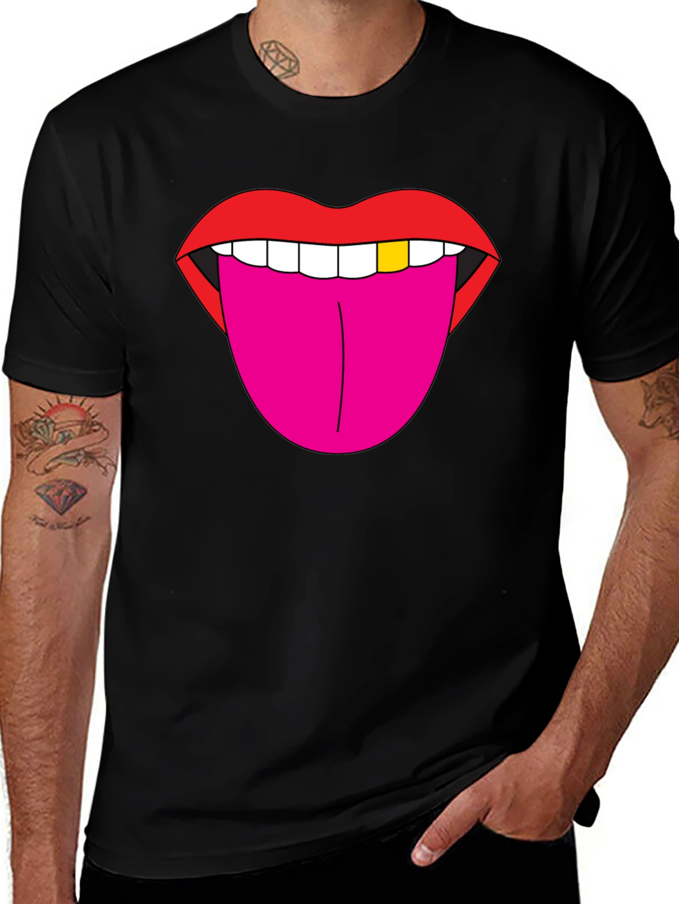 Lips & Tongue Graphic Tee - Bold Black T-Shirt