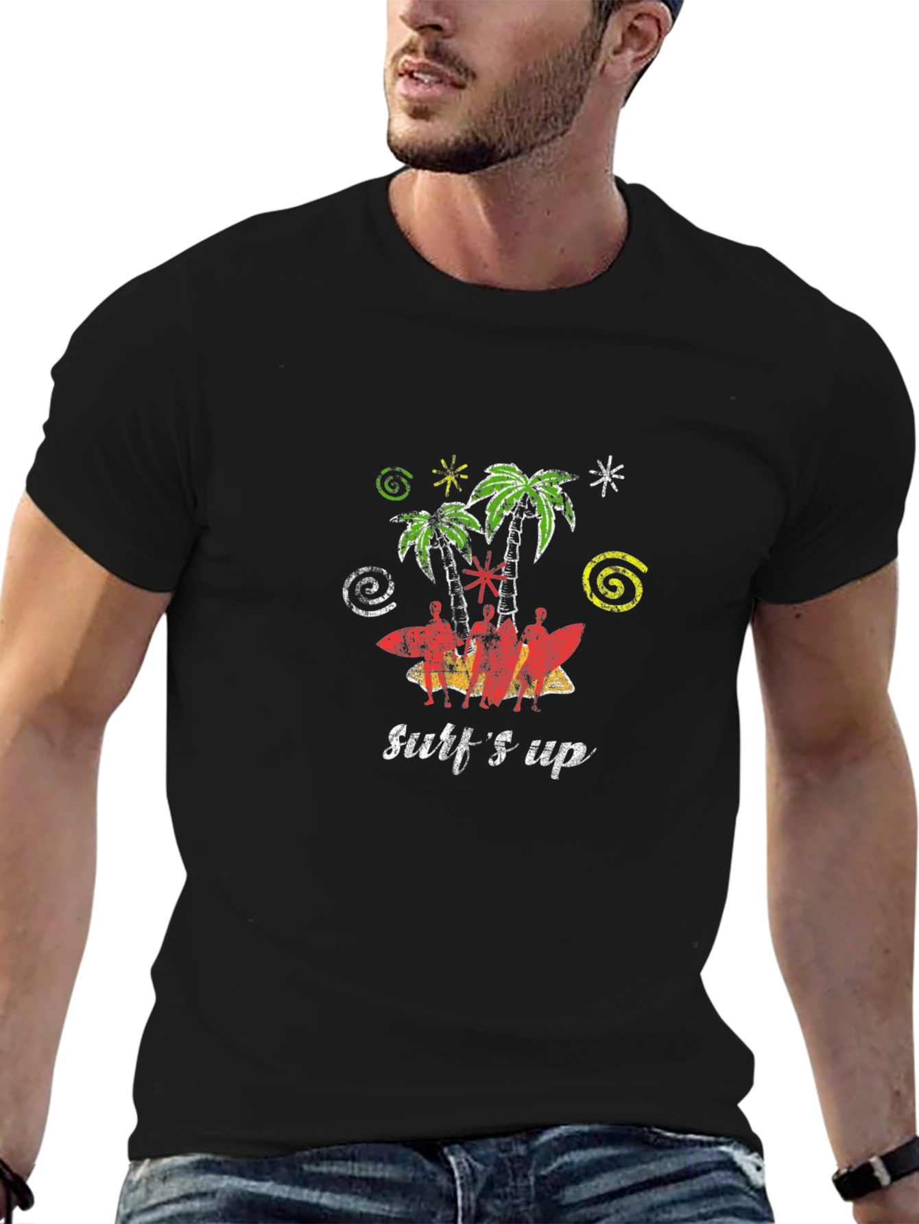 Surfs Up Black T-Shirt - Tropical Vibe