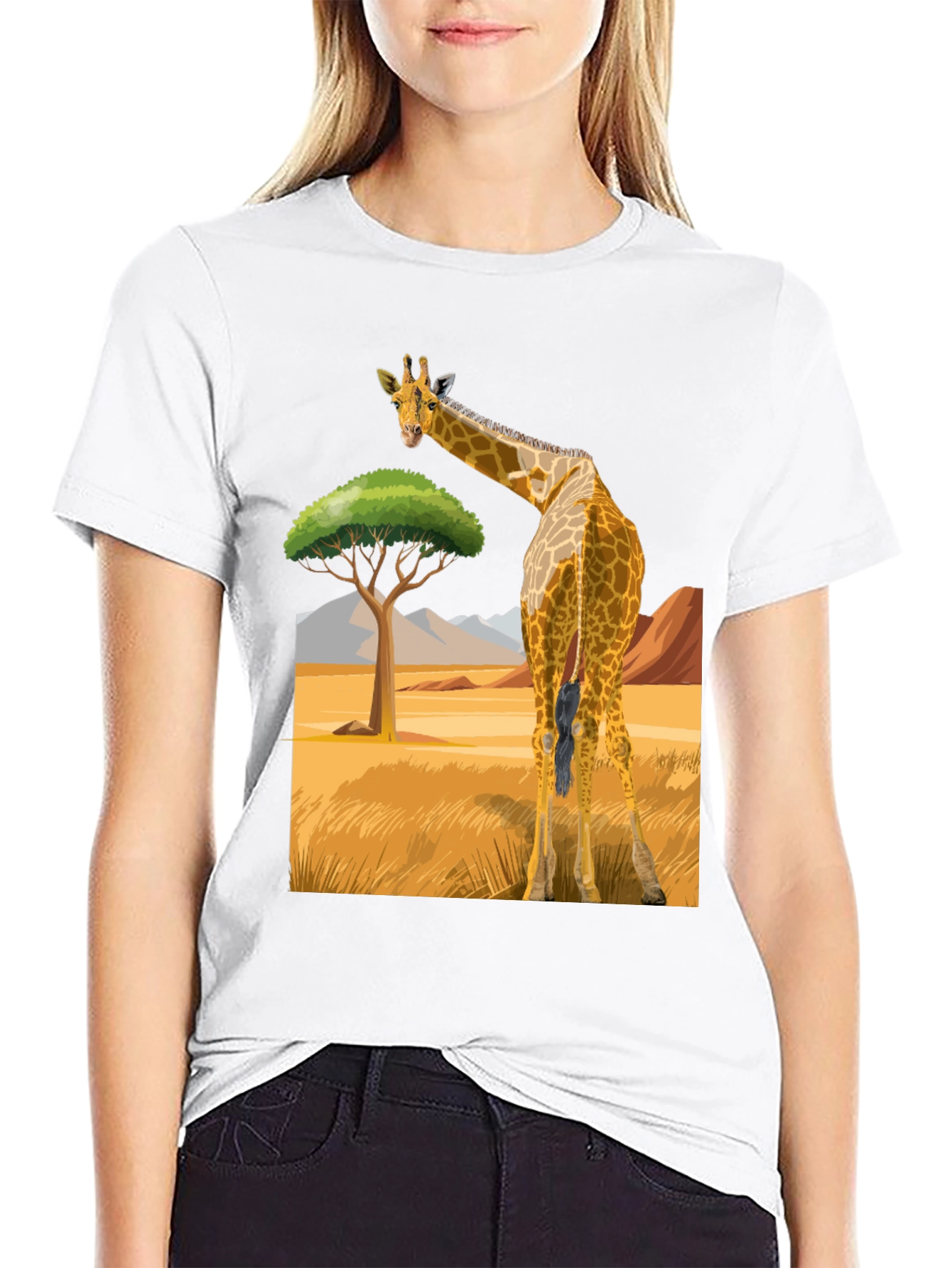 Giraffe Graphic Tee - Black Cotton Blend