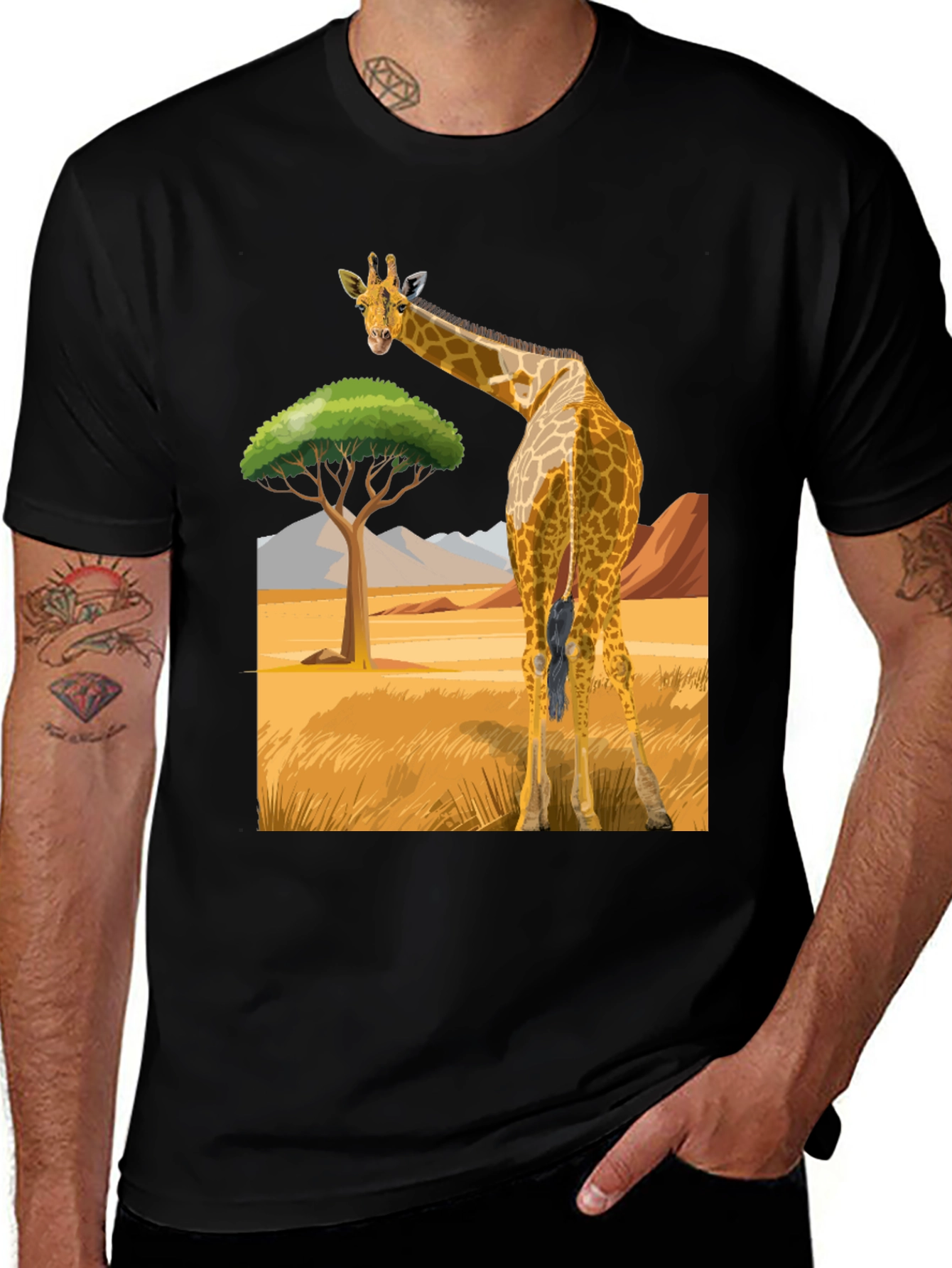 Giraffe Graphic Tee - Black Cotton Blend