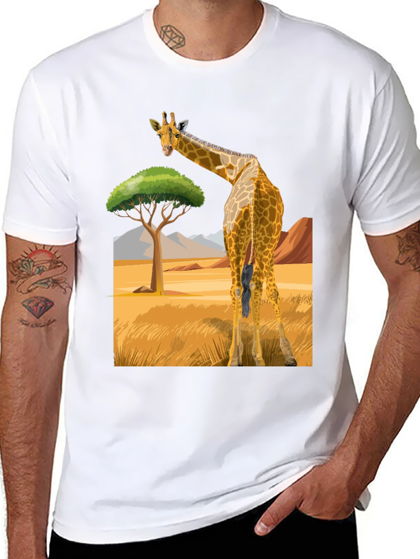 Giraffe Graphic Tee - Black Cotton Blend