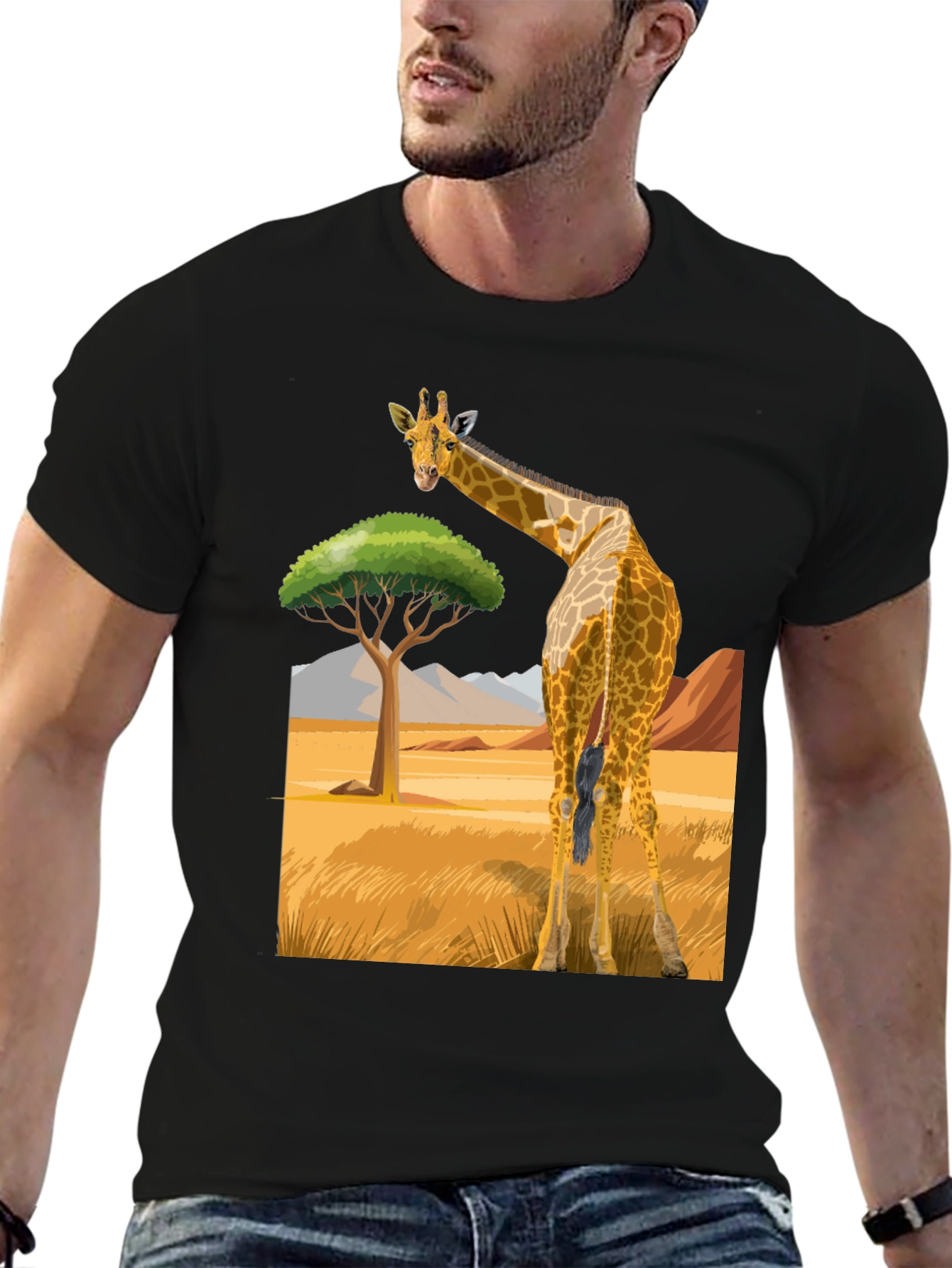 Giraffe Graphic Tee - Black Cotton Blend
