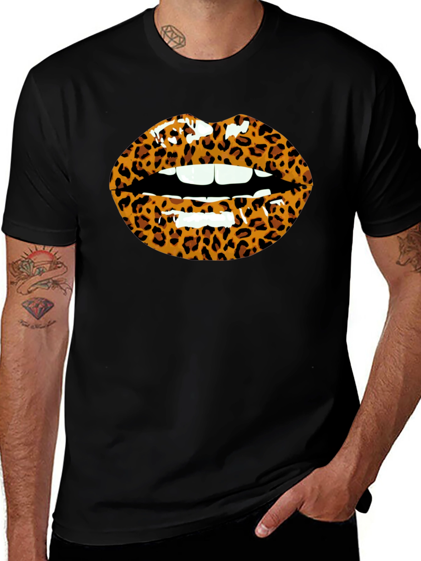 Leopard Print Lips Graphic T-Shirt - Unisex