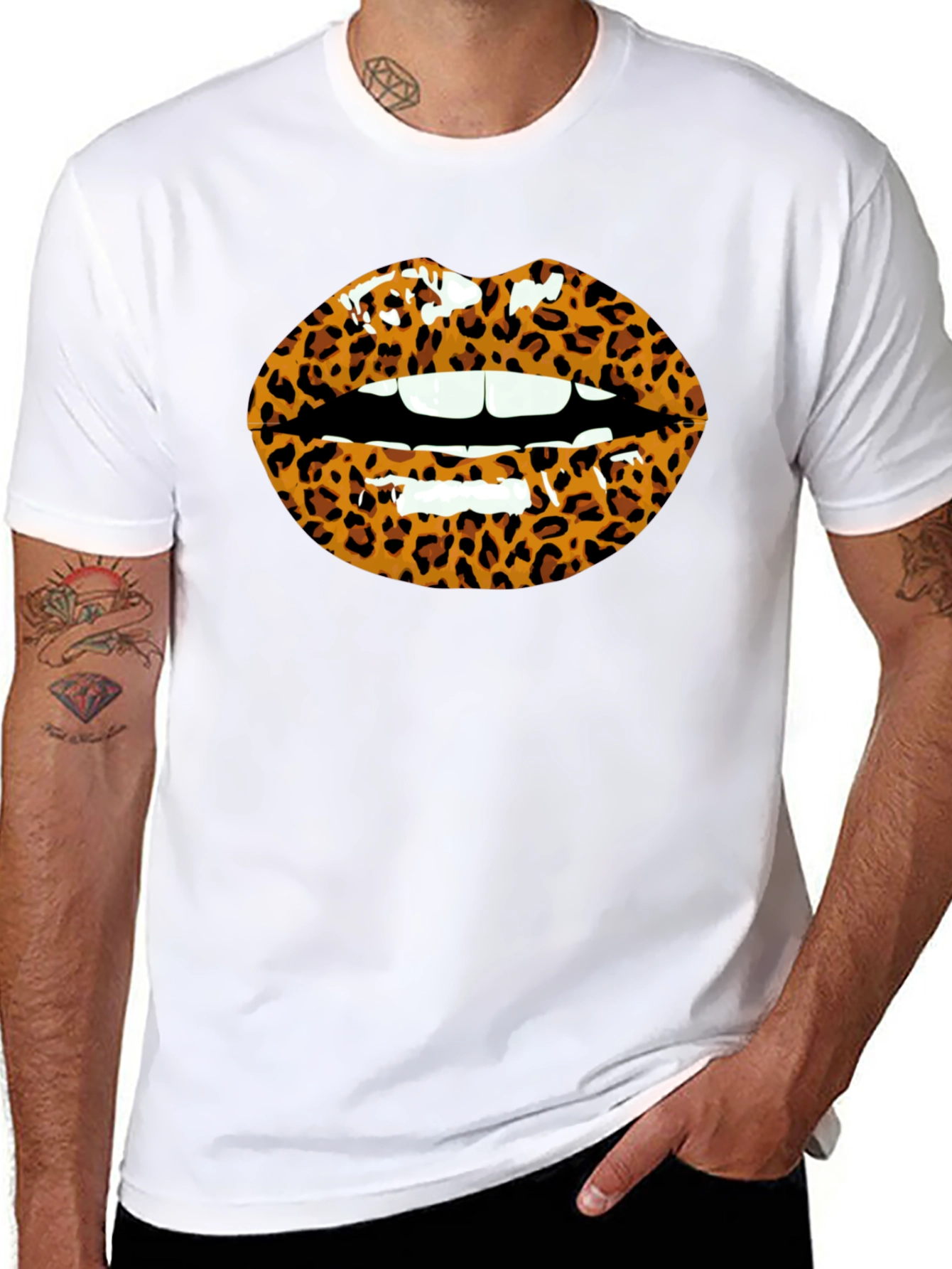 Leopard Print Lips Graphic T-Shirt - Unisex