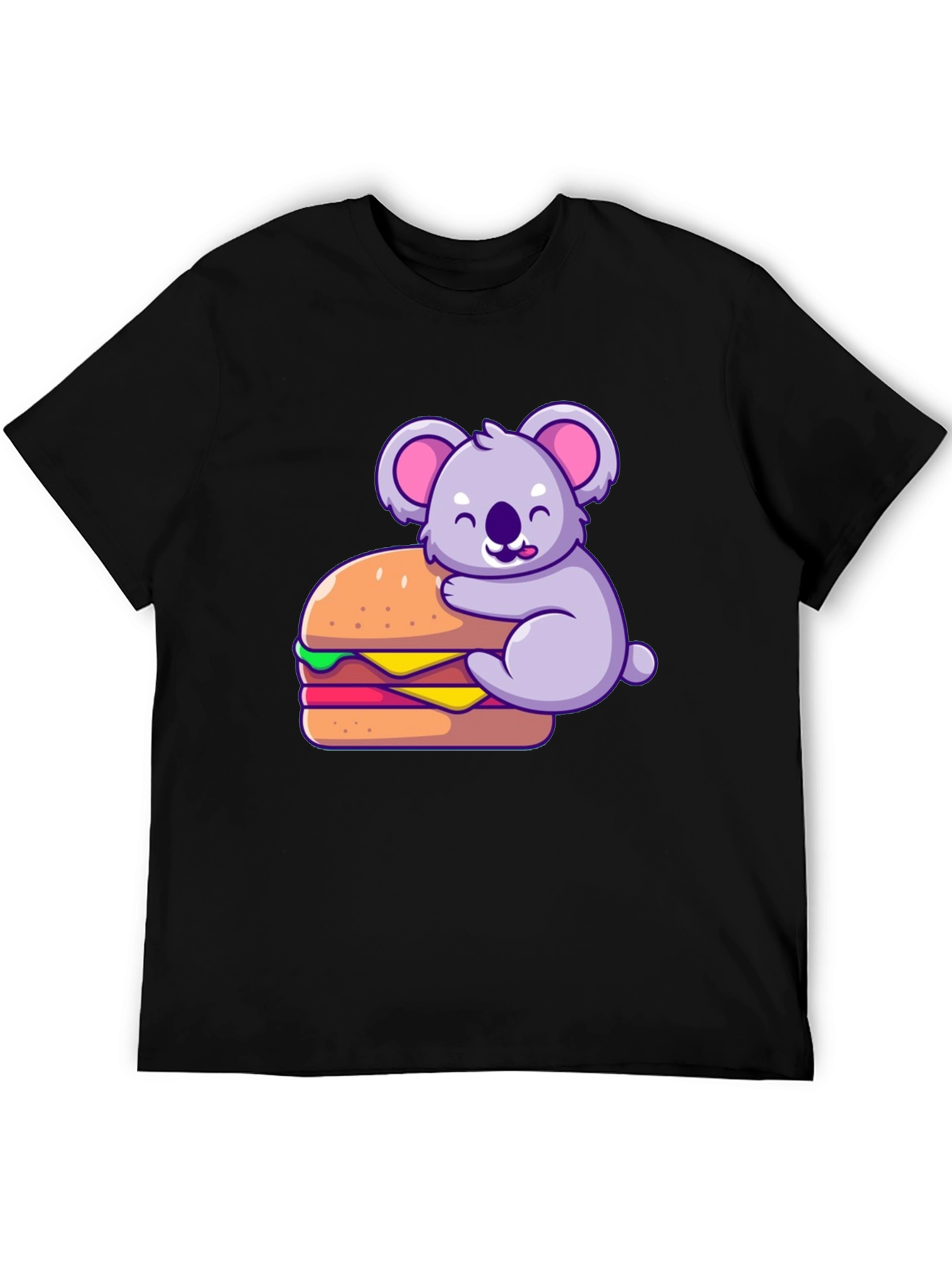 Koala Hugging Burger Graphic T-Shirt - Black