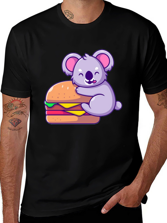 Koala Hugging Burger Graphic T-Shirt - Black