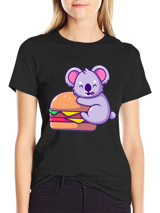 Koala Hugging Burger Graphic T-Shirt - Black