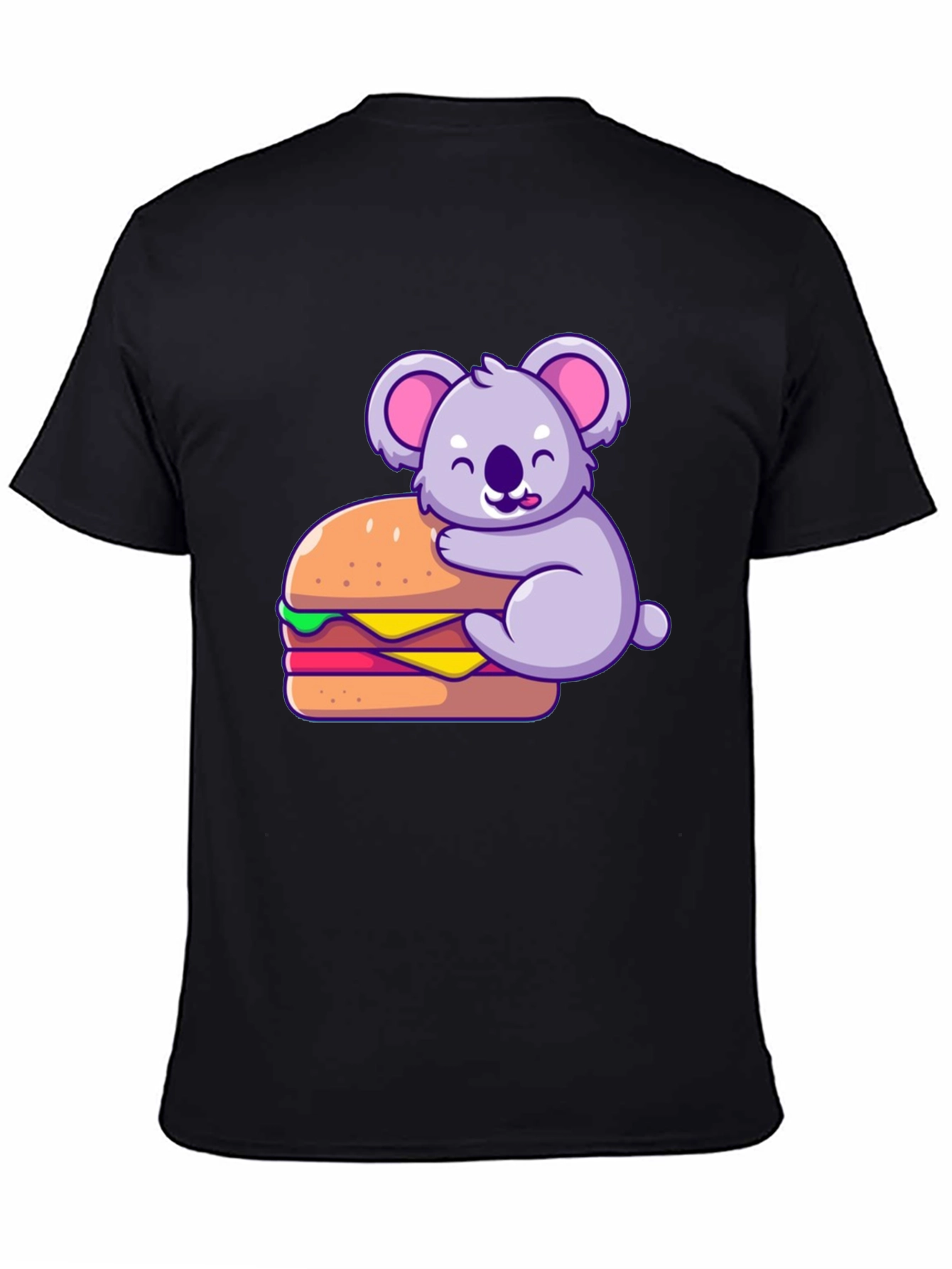 Koala Hugging Burger Graphic T-Shirt - Black