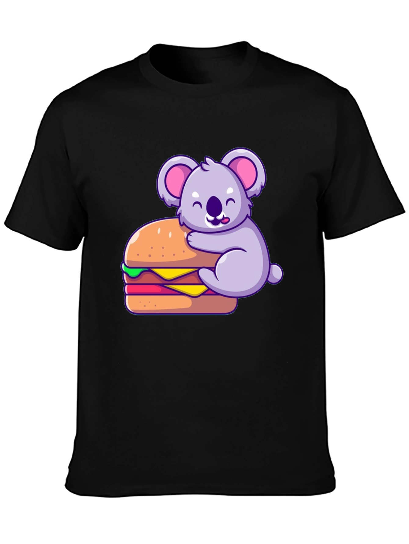Koala Hugging Burger Graphic T-Shirt - Black