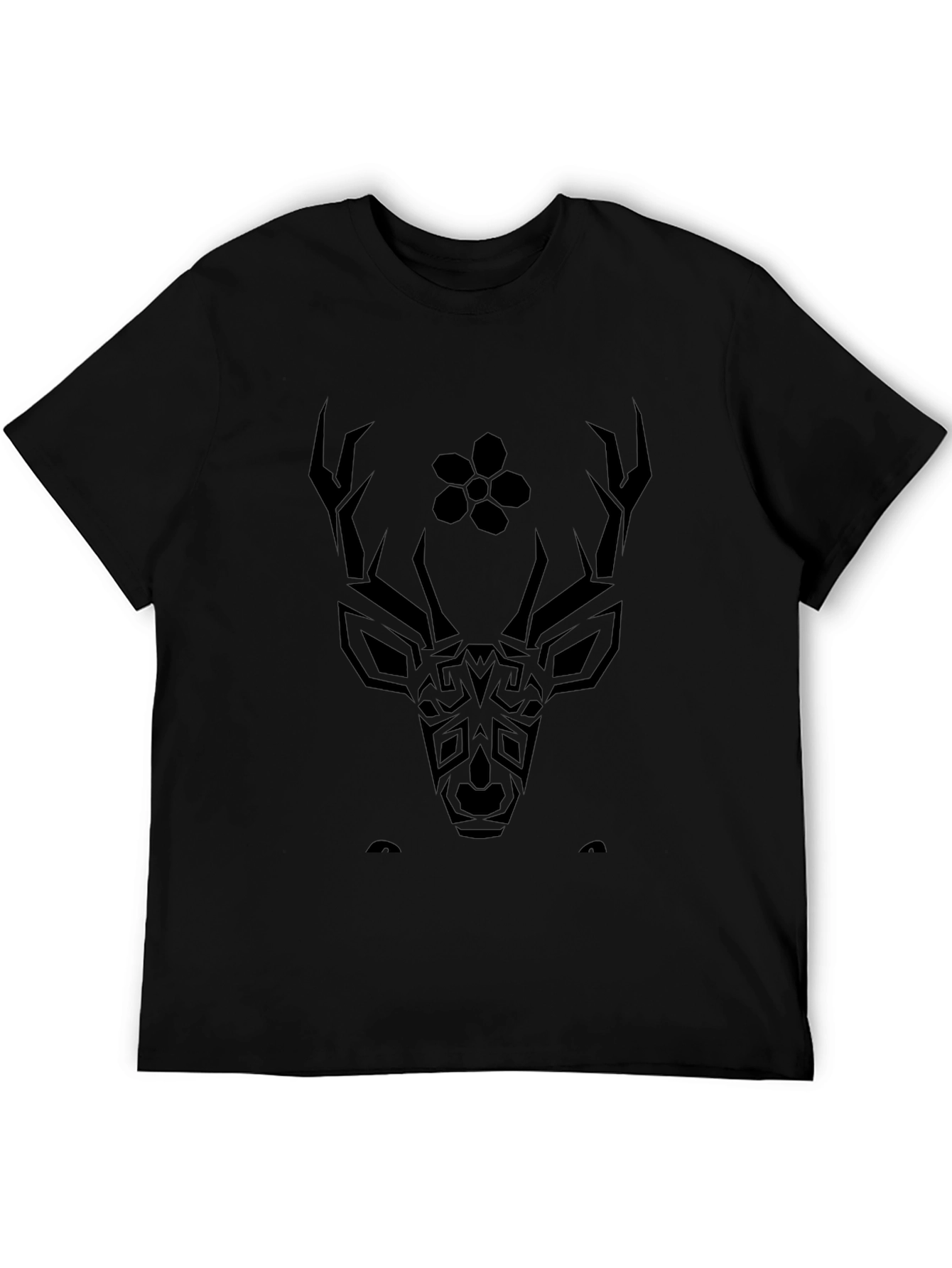 Tribal Deer Graphic Black T-Shirt