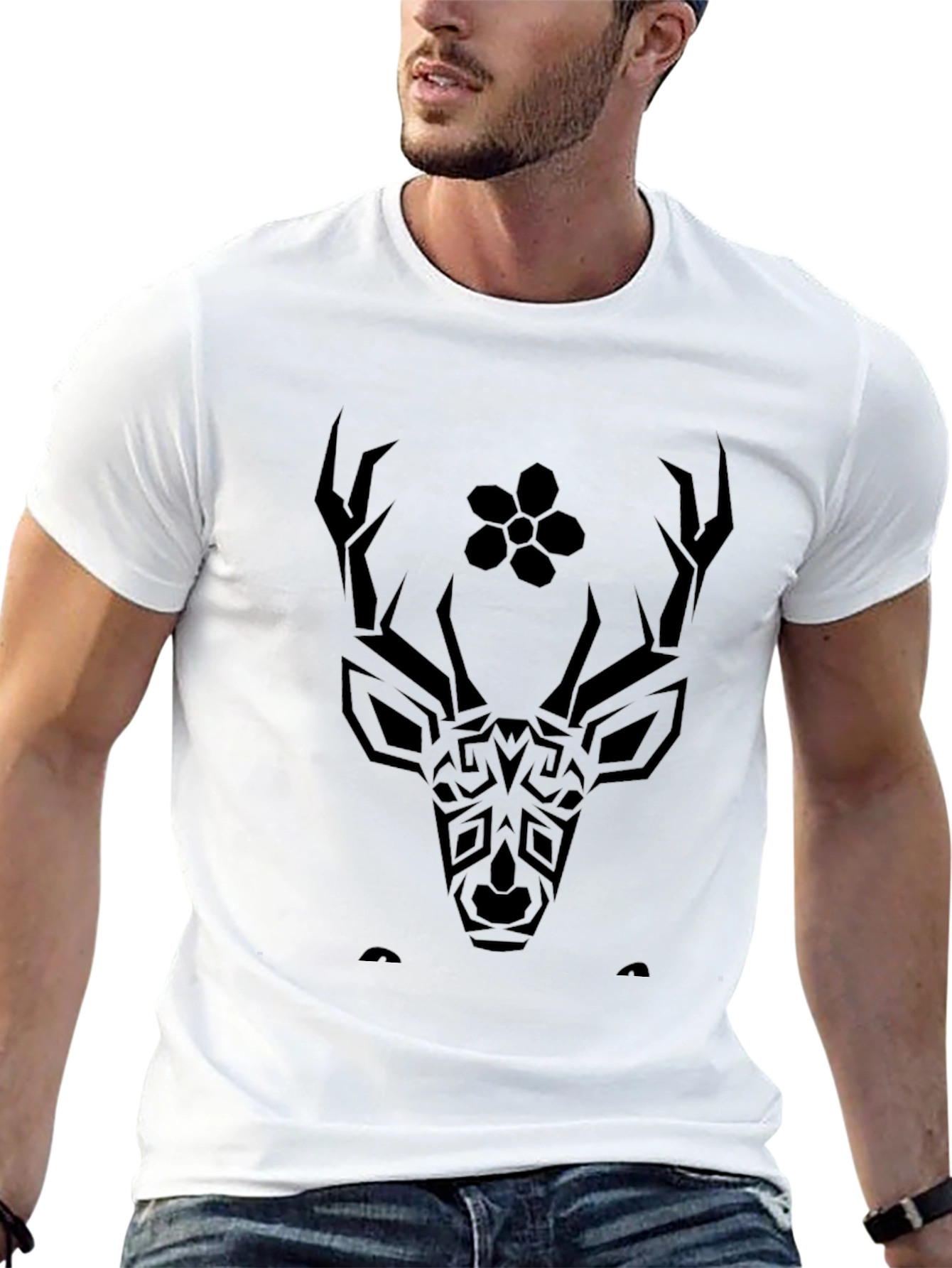 Tribal Deer Graphic Black T-Shirt