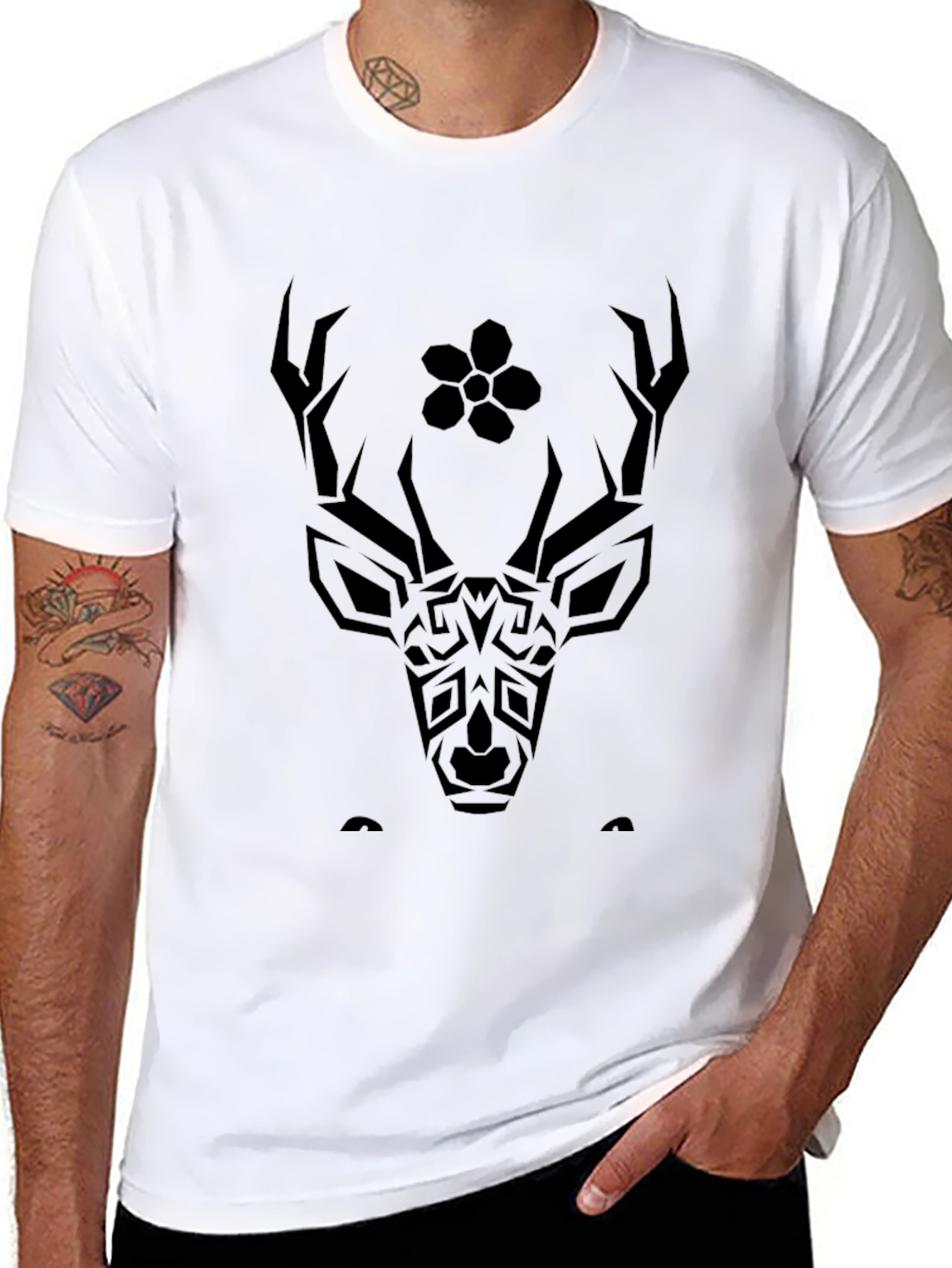 Tribal Deer Graphic Black T-Shirt