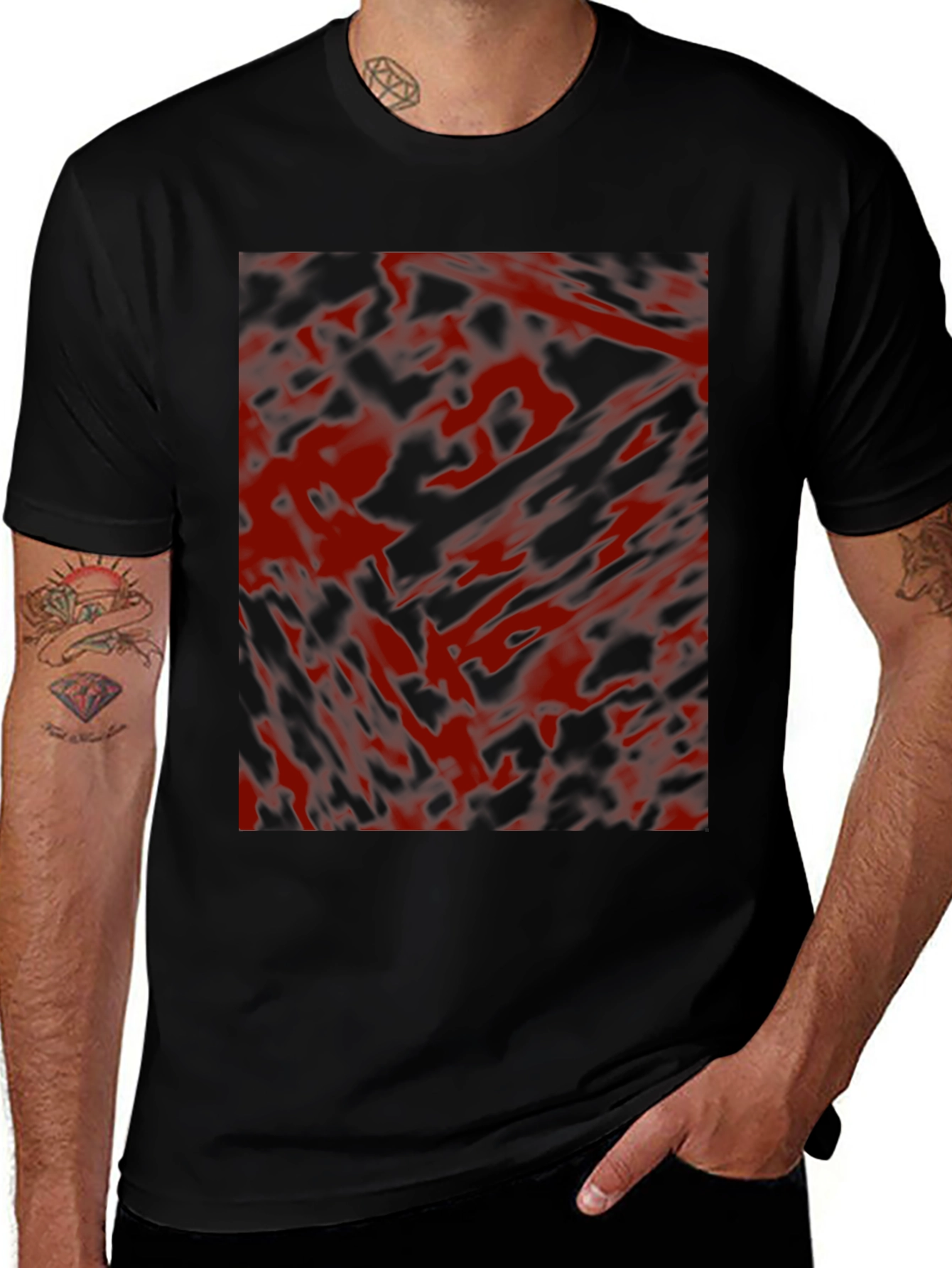 Abstract Red & Black Graphic T-Shirt