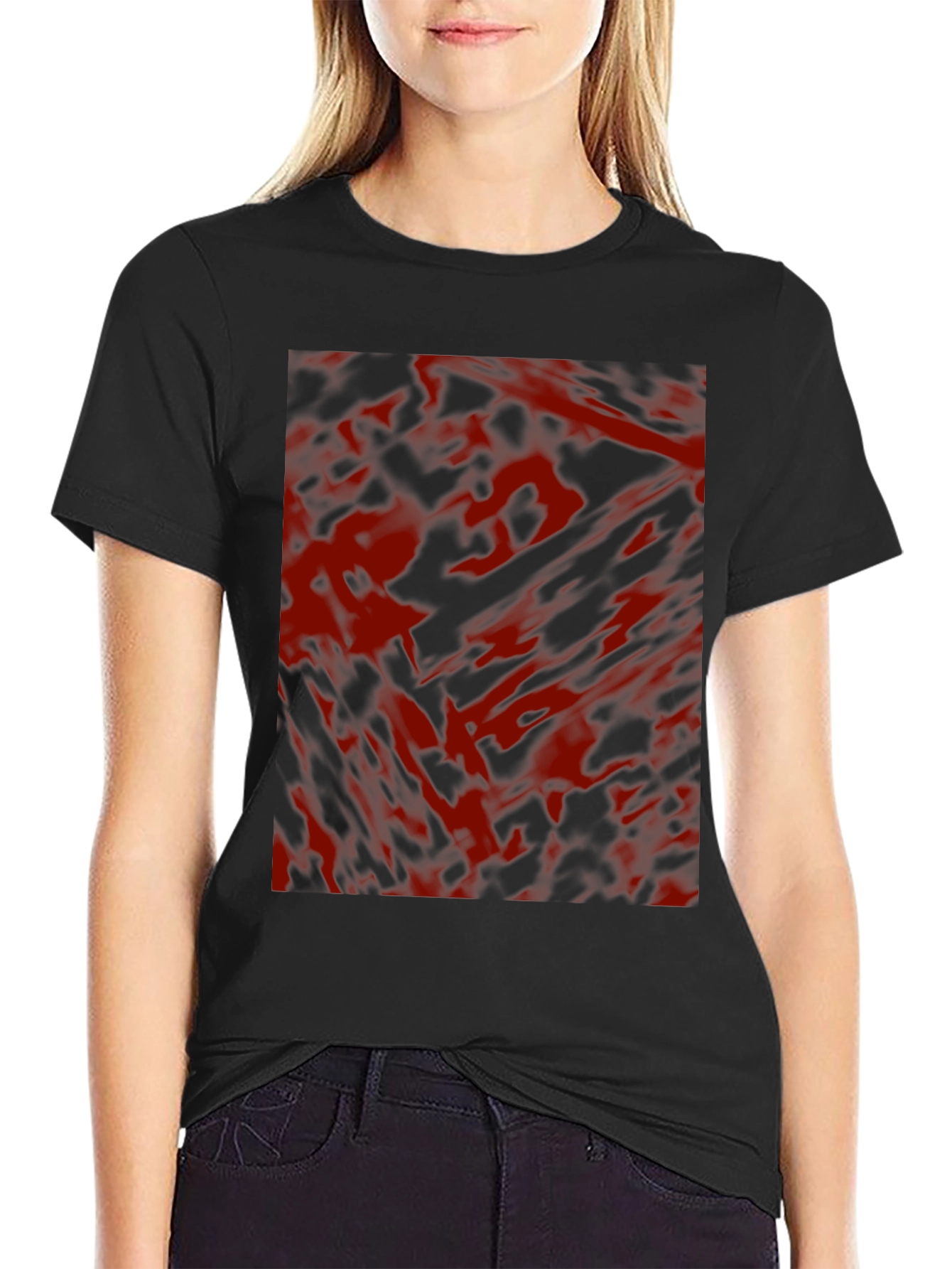 Abstract Red & Black Graphic T-Shirt