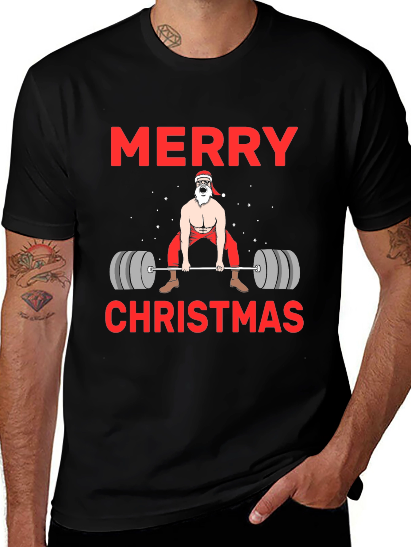 Funny Christmas Gym Santa Lifting T-Shirt
