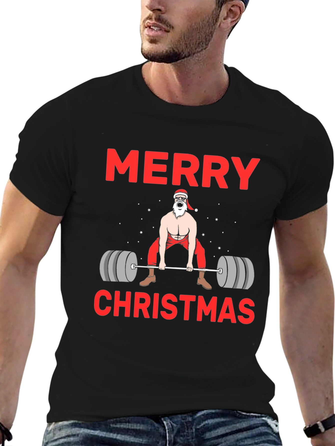 Funny Christmas Gym Santa Lifting T-Shirt