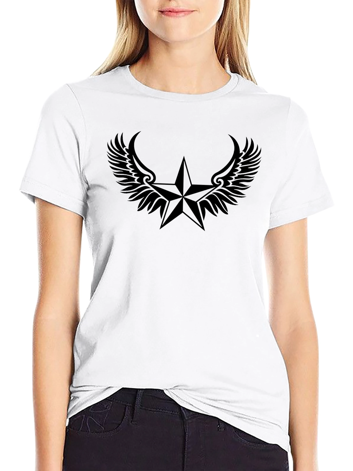 Black Star Winged Graphic Tee - Cool Casual Style