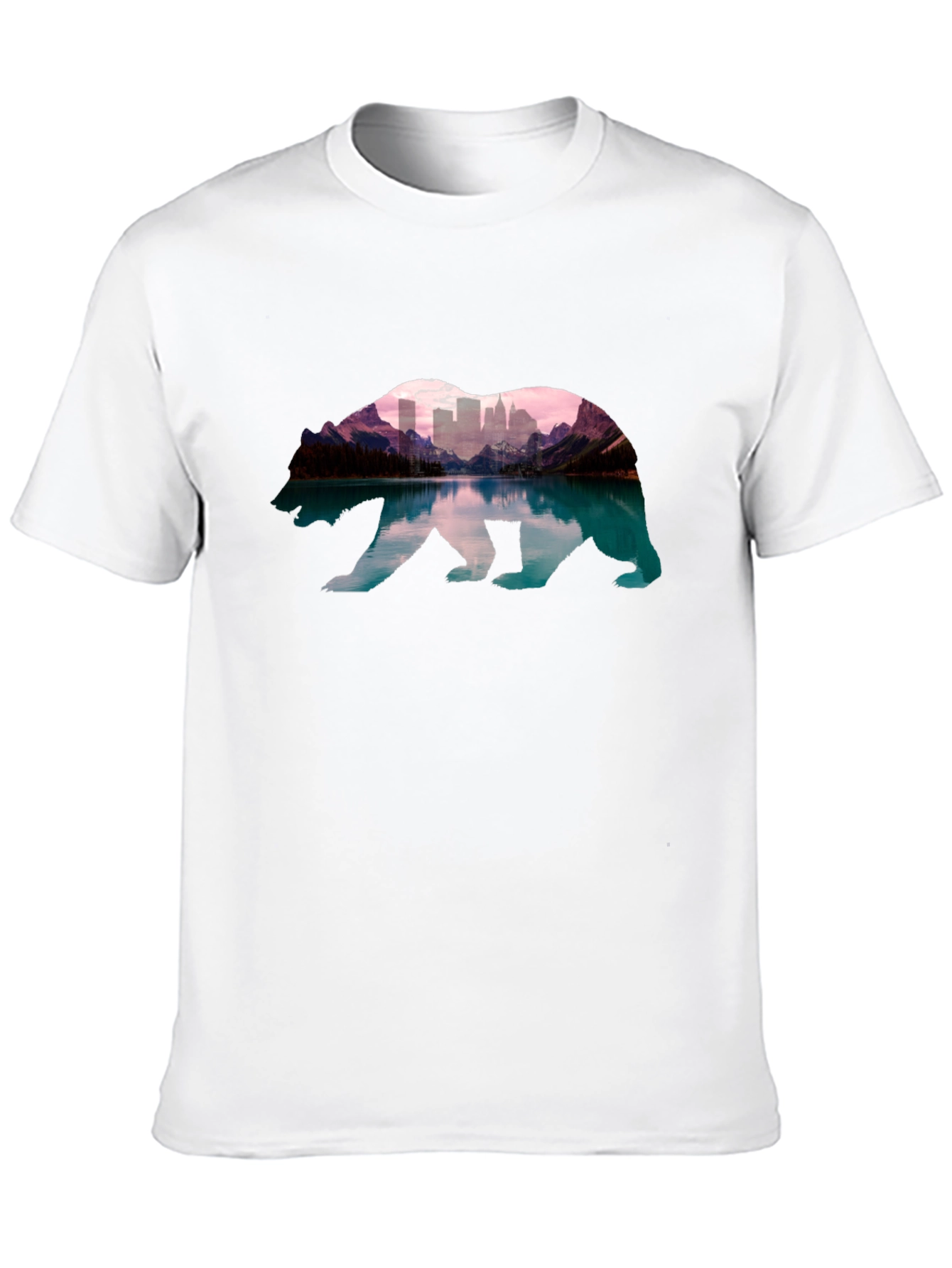 Bear Silhouette Mountain Cityscape T-Shirt