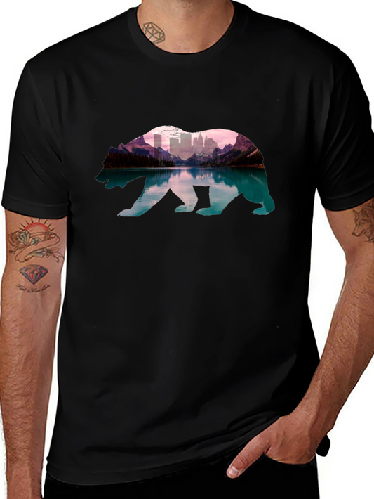 Bear Silhouette Mountain Cityscape T-Shirt
