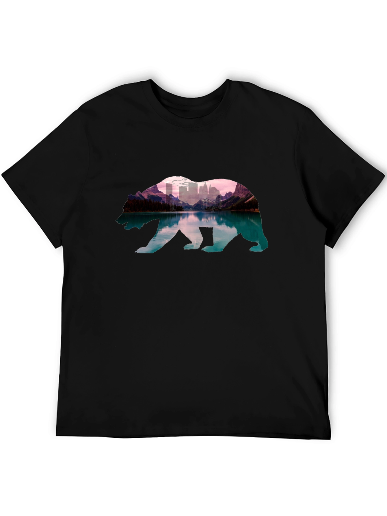 Bear Silhouette Mountain Cityscape T-Shirt