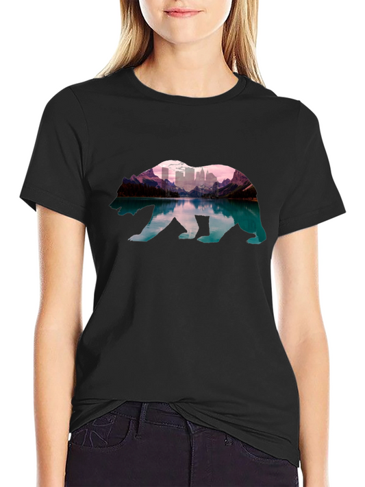 Bear Silhouette Mountain Cityscape T-Shirt