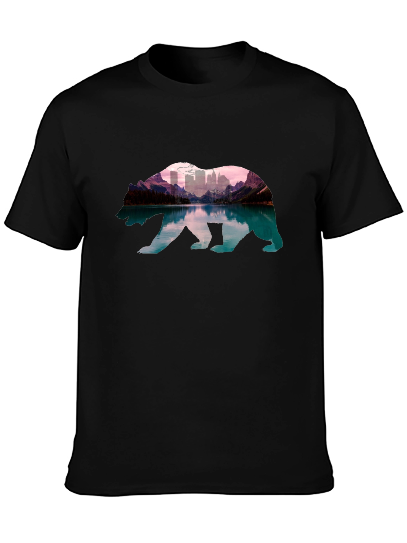 Bear Silhouette Mountain Cityscape T-Shirt