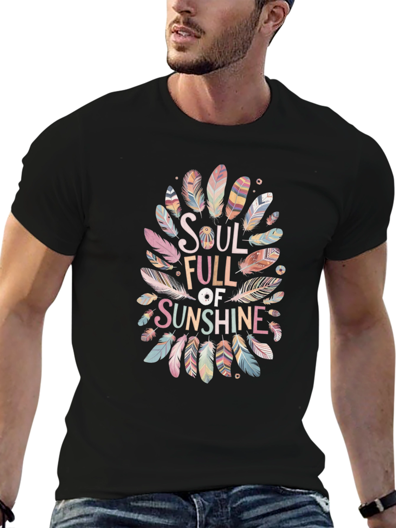 Soul Full of Sunshine Feather Graphic Black T-Shirt