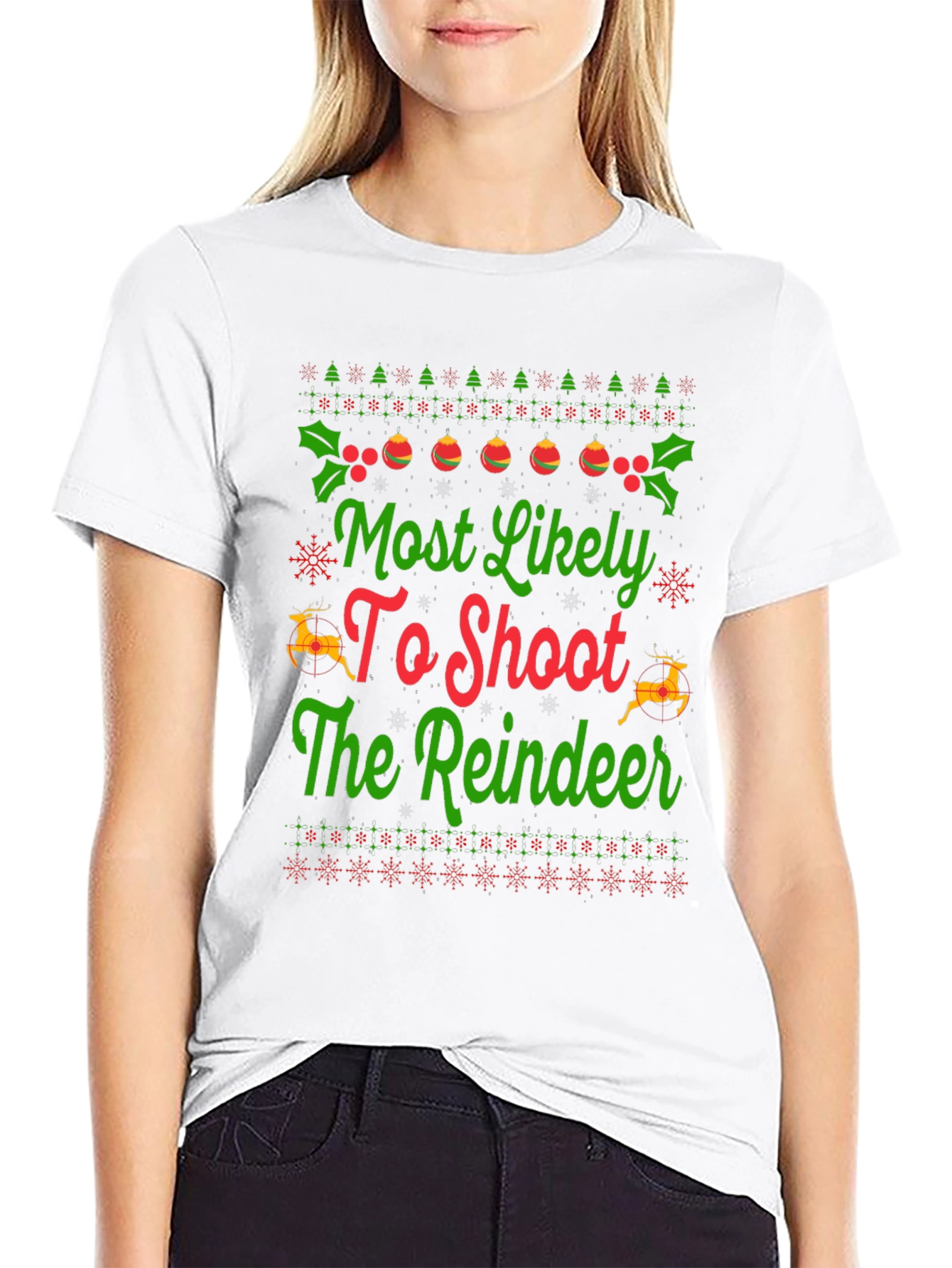 Funny Christmas Reindeer Shooting T-Shirt