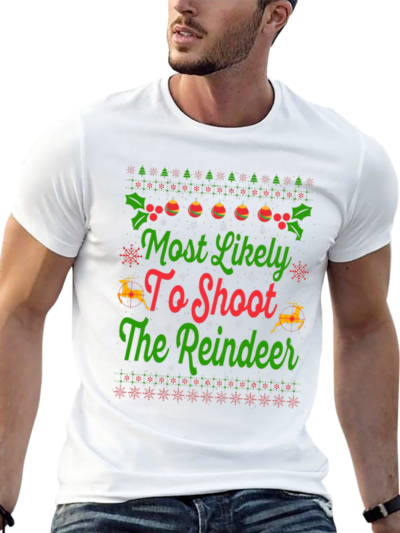 Funny Christmas Reindeer Shooting T-Shirt