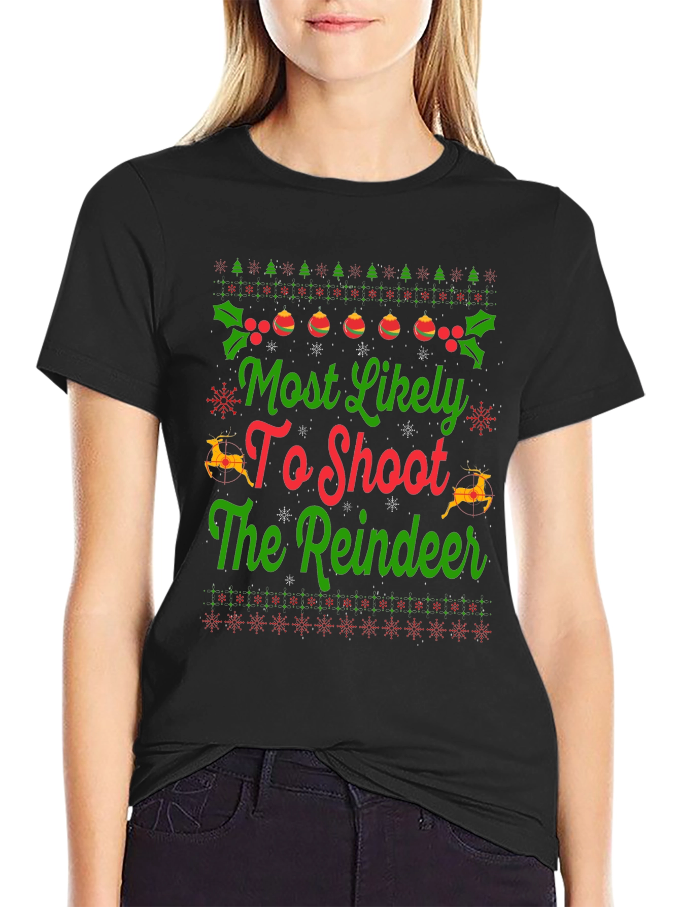 Funny Christmas Reindeer Shooting T-Shirt