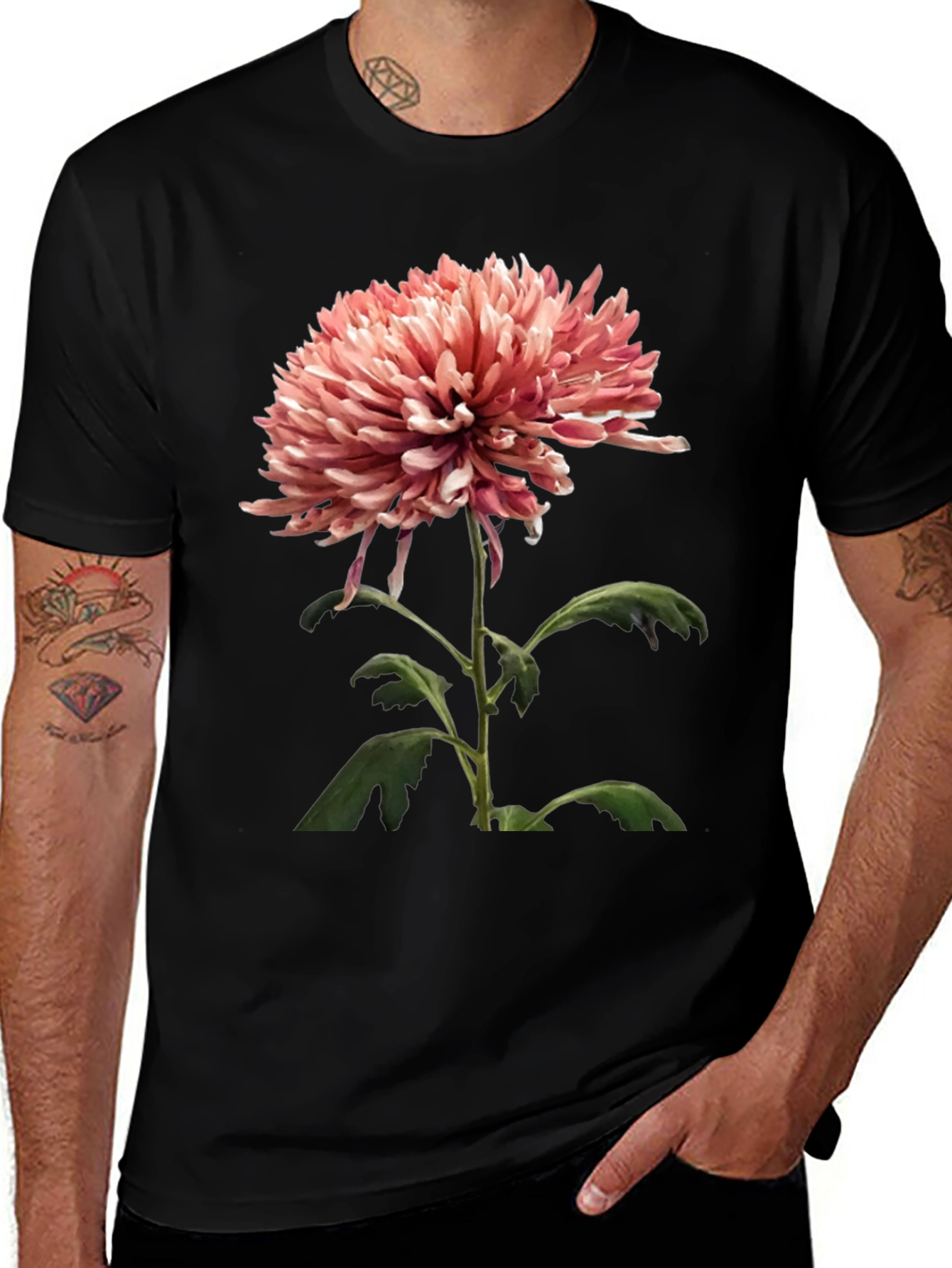 Floral Graphic Tee - Stylish Mens Black T-Shirt
