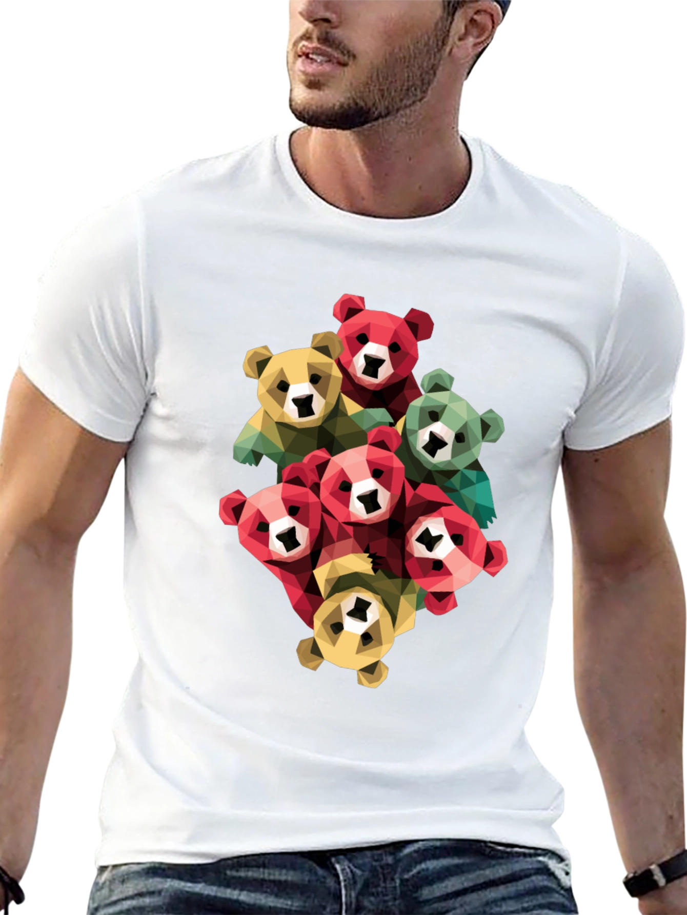 Geometric Bear Graphic Print T-Shirt