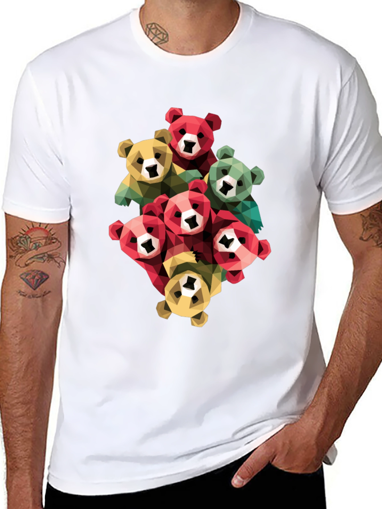 Geometric Bear Graphic Print T-Shirt