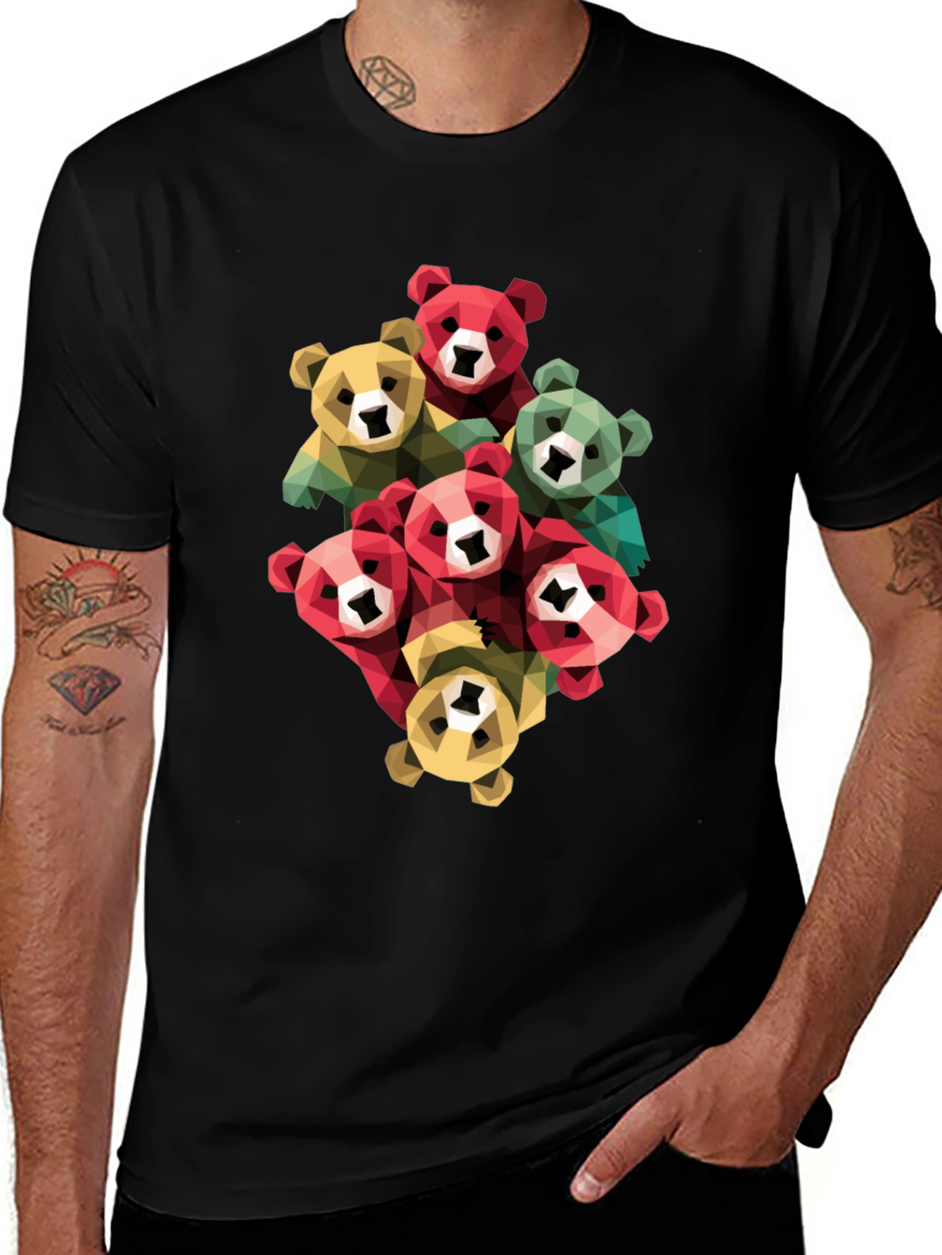 Geometric Bear Graphic Print T-Shirt