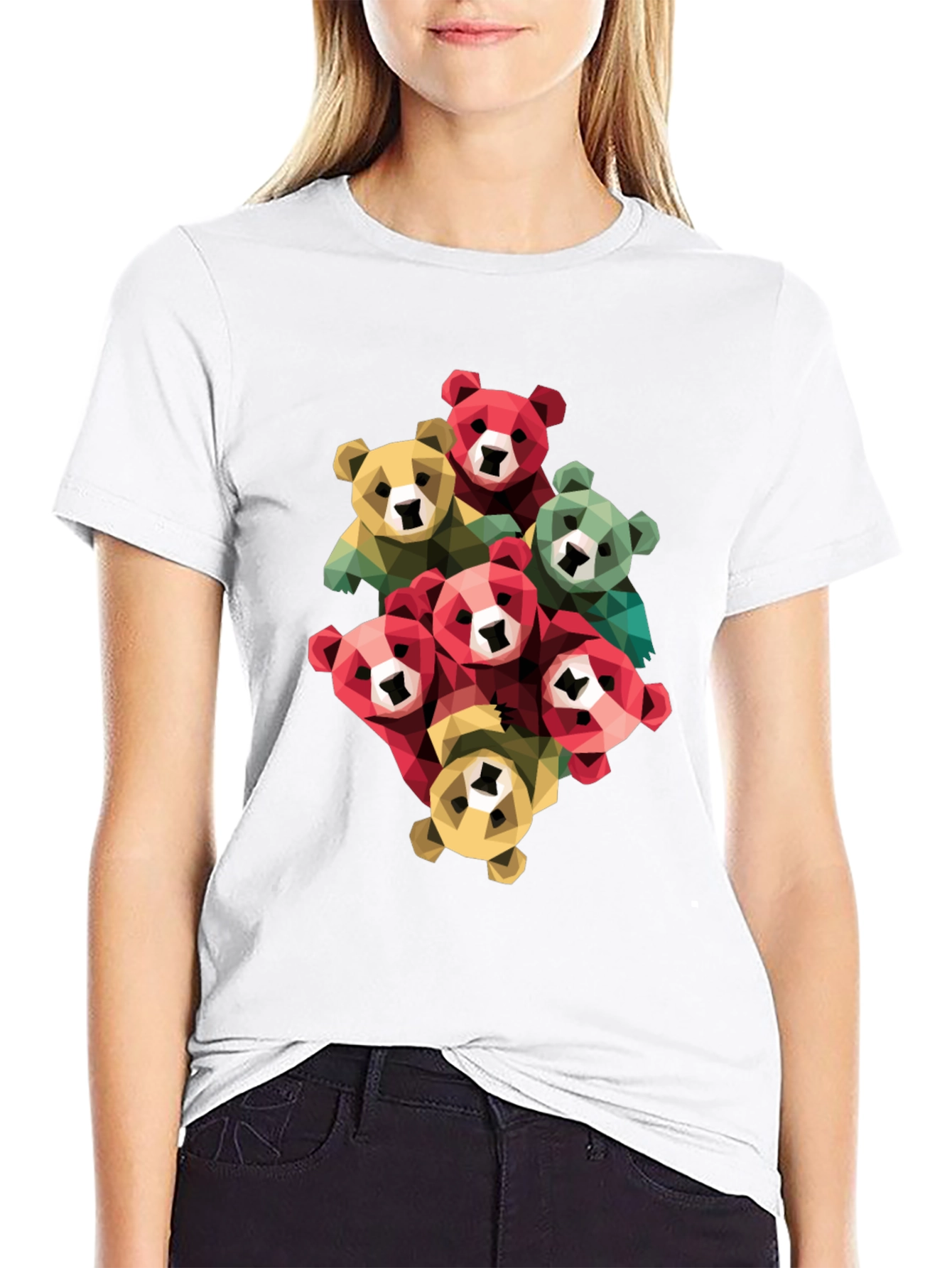 Geometric Bear Graphic Print T-Shirt