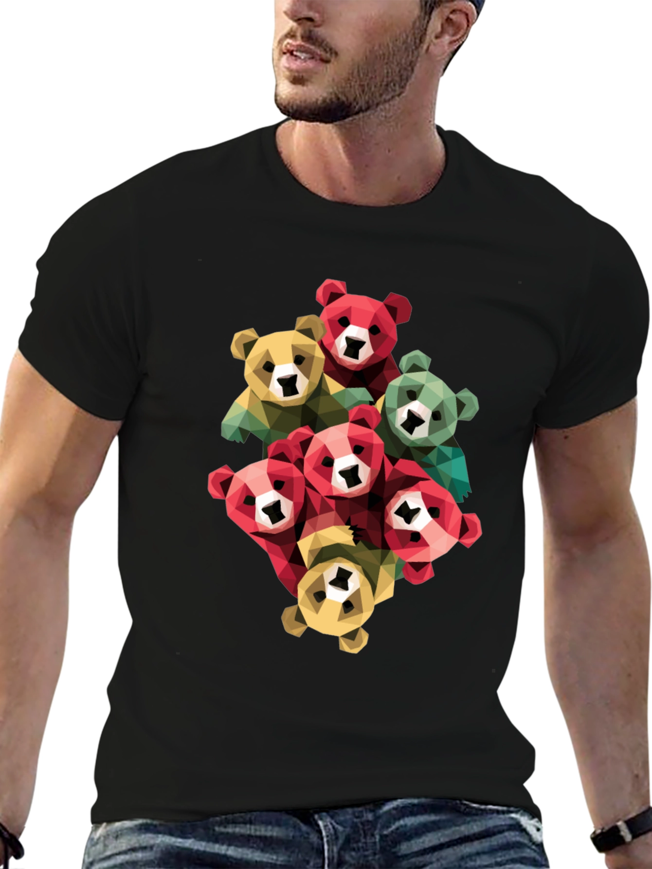 Geometric Bear Graphic Print T-Shirt