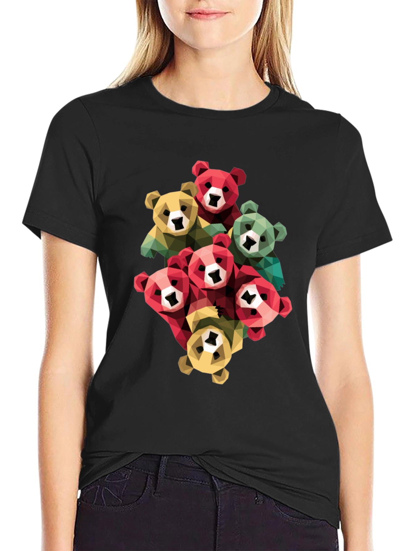 Geometric Bear Graphic Print T-Shirt