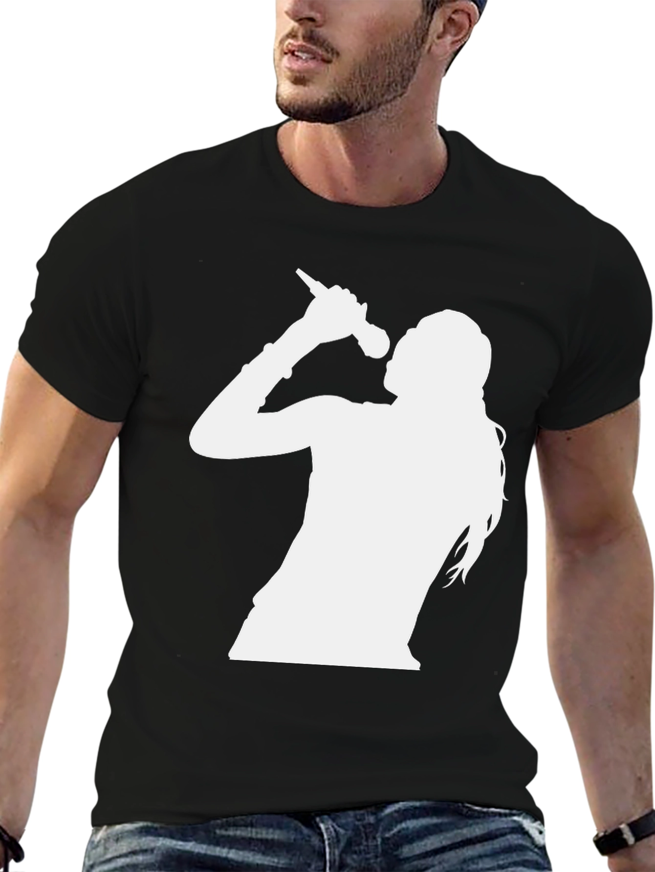 Black T-Shirt with White Singer Graphic