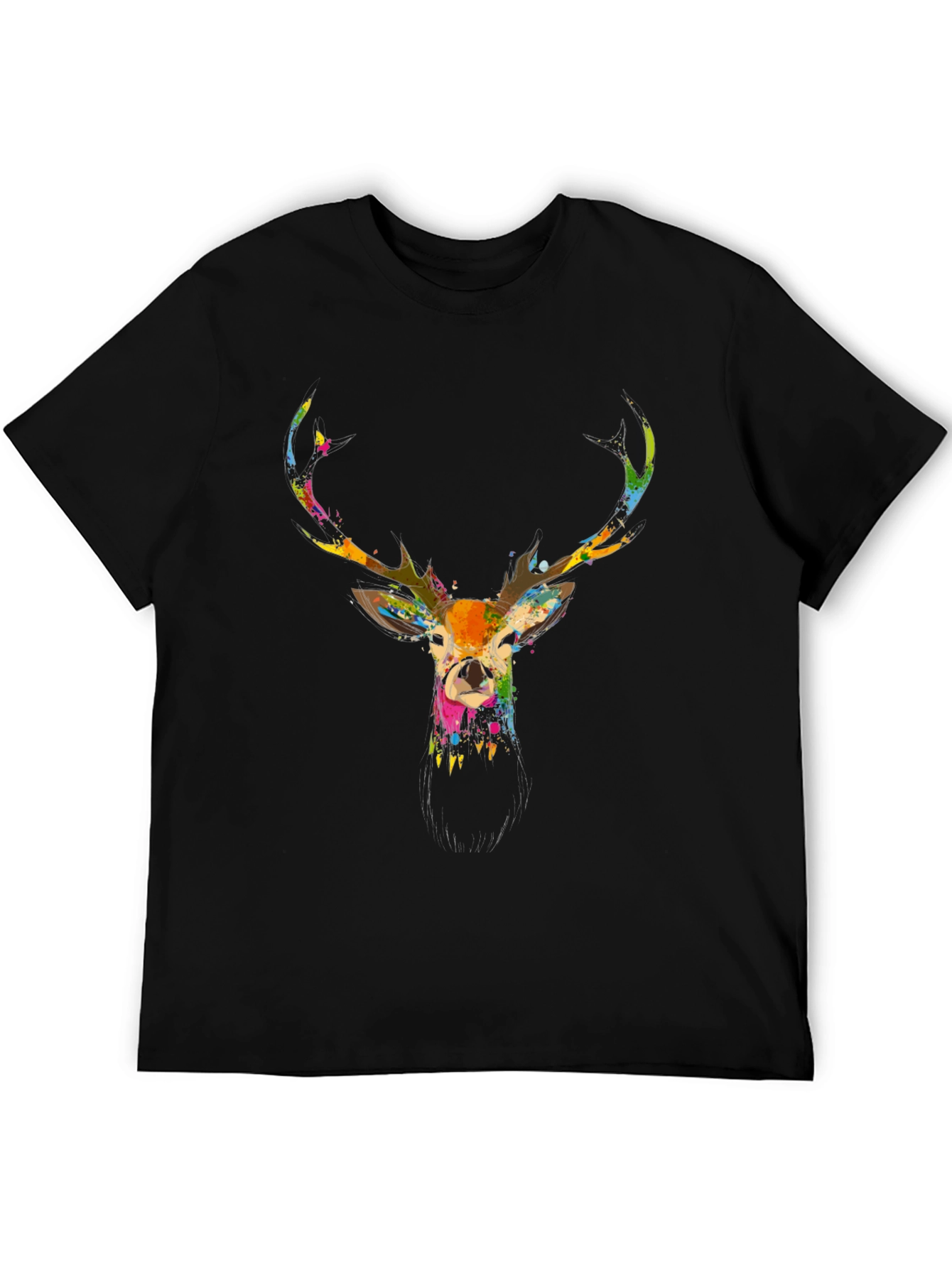 Stylish Mens Black Deer Print T-Shirt