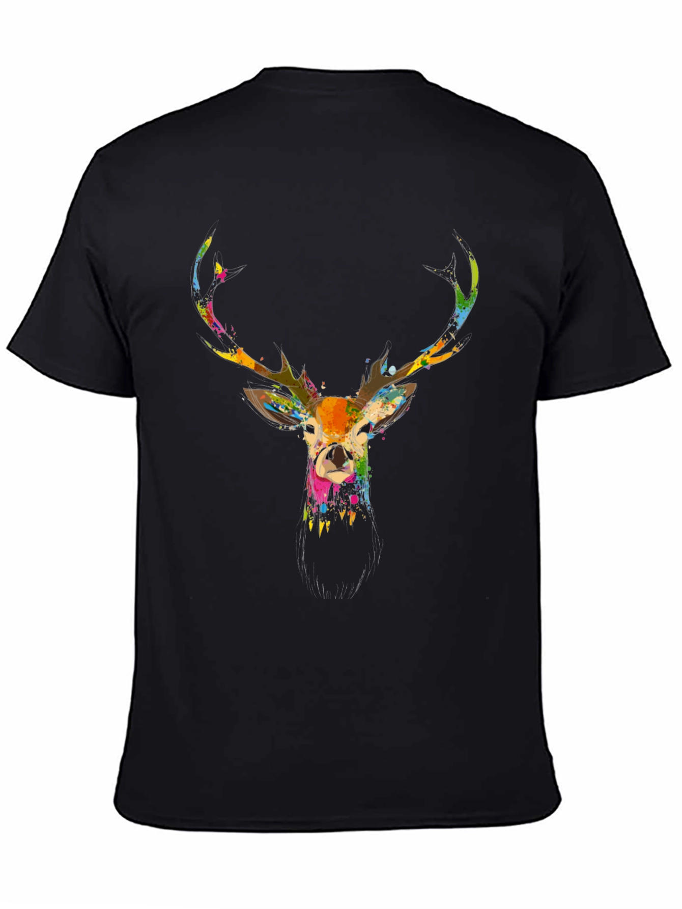 Stylish Mens Black Deer Print T-Shirt