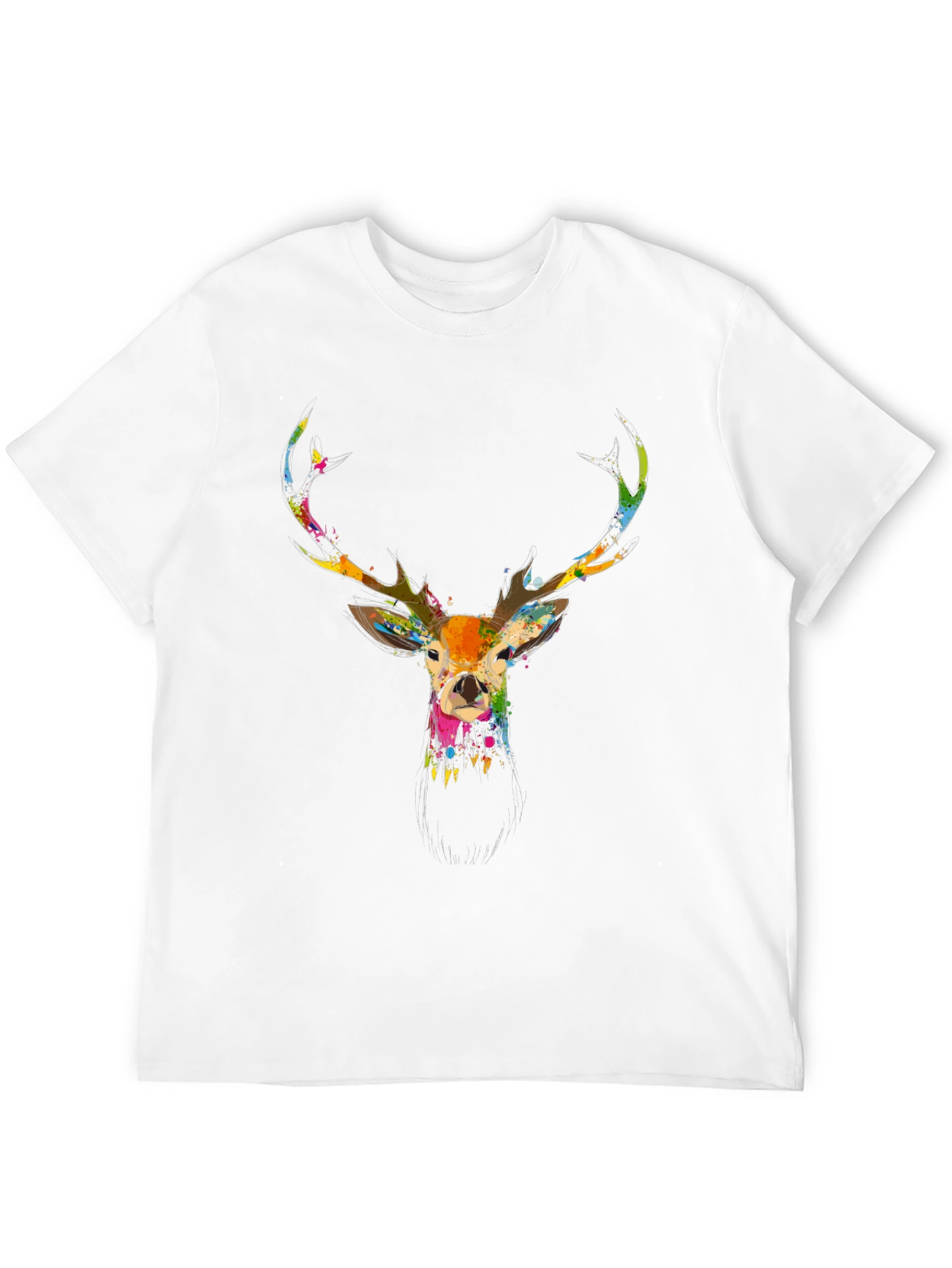Stylish Mens Black Deer Print T-Shirt