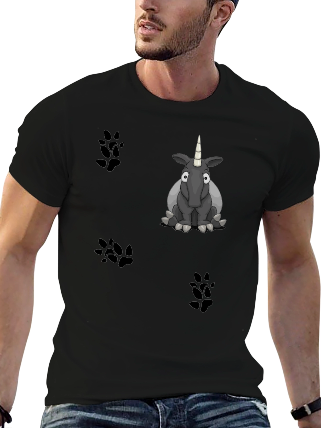 Cartoon Unicorn Graphic Print Black T-Shirt