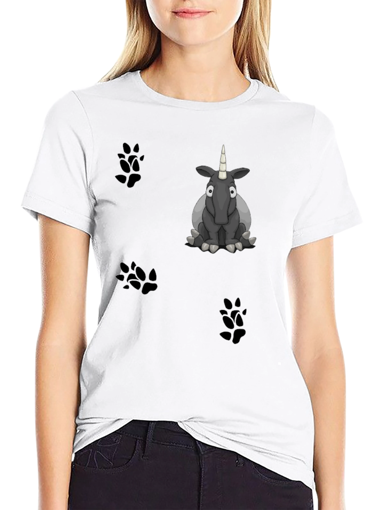 Cartoon Unicorn Graphic Print Black T-Shirt