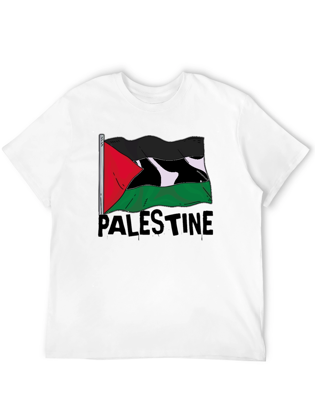 Palestine Flag Graphic Tee - Black Cotton T-Shirt