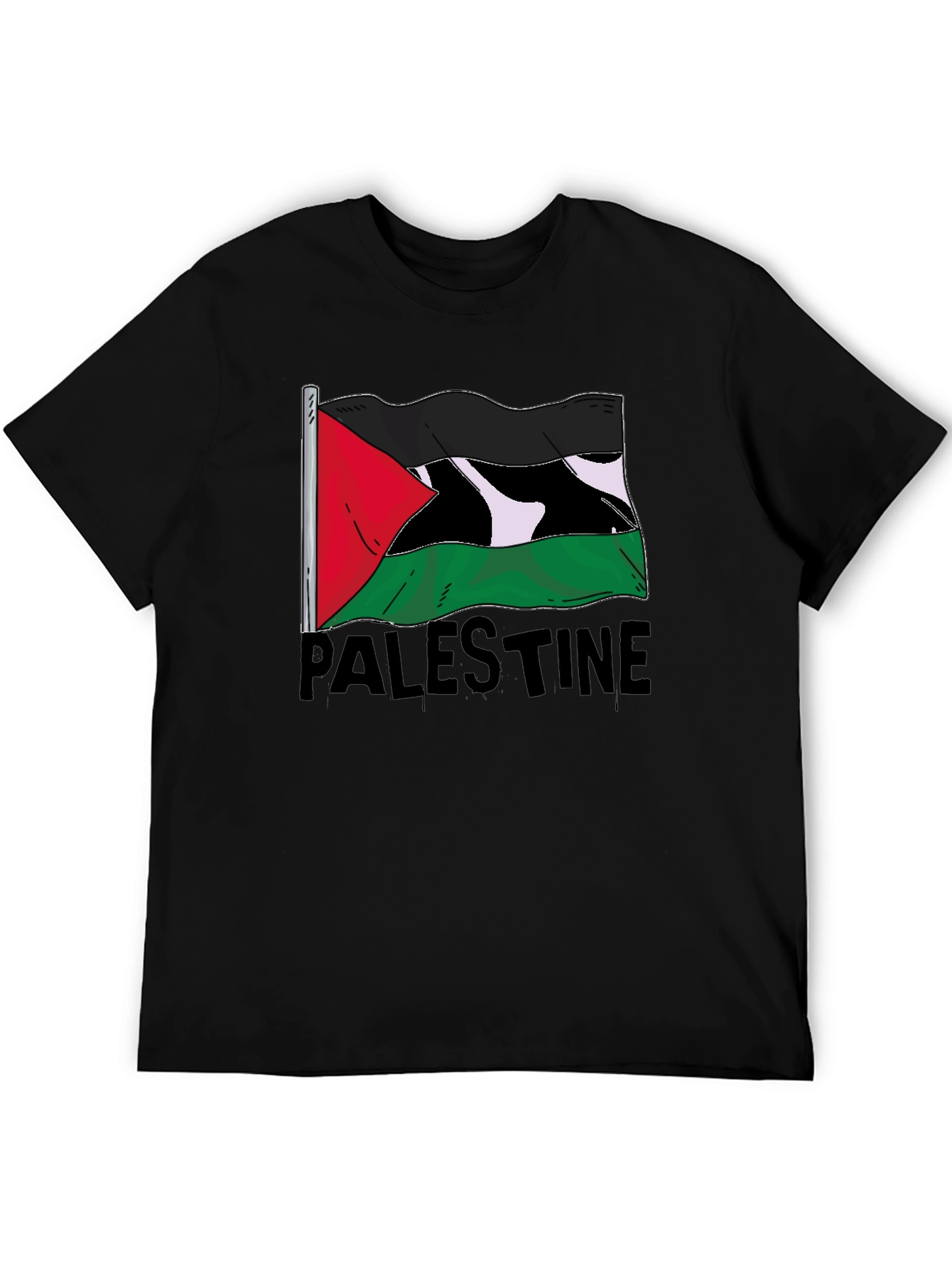 Palestine Flag Graphic Tee - Black Cotton T-Shirt