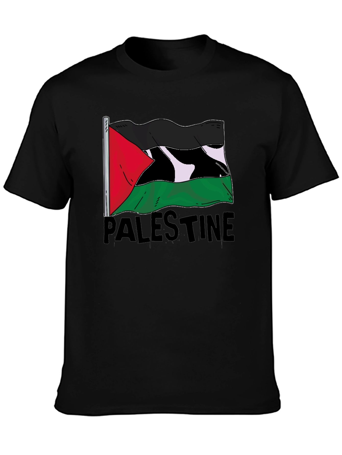 Palestine Flag Graphic Tee - Black Cotton T-Shirt