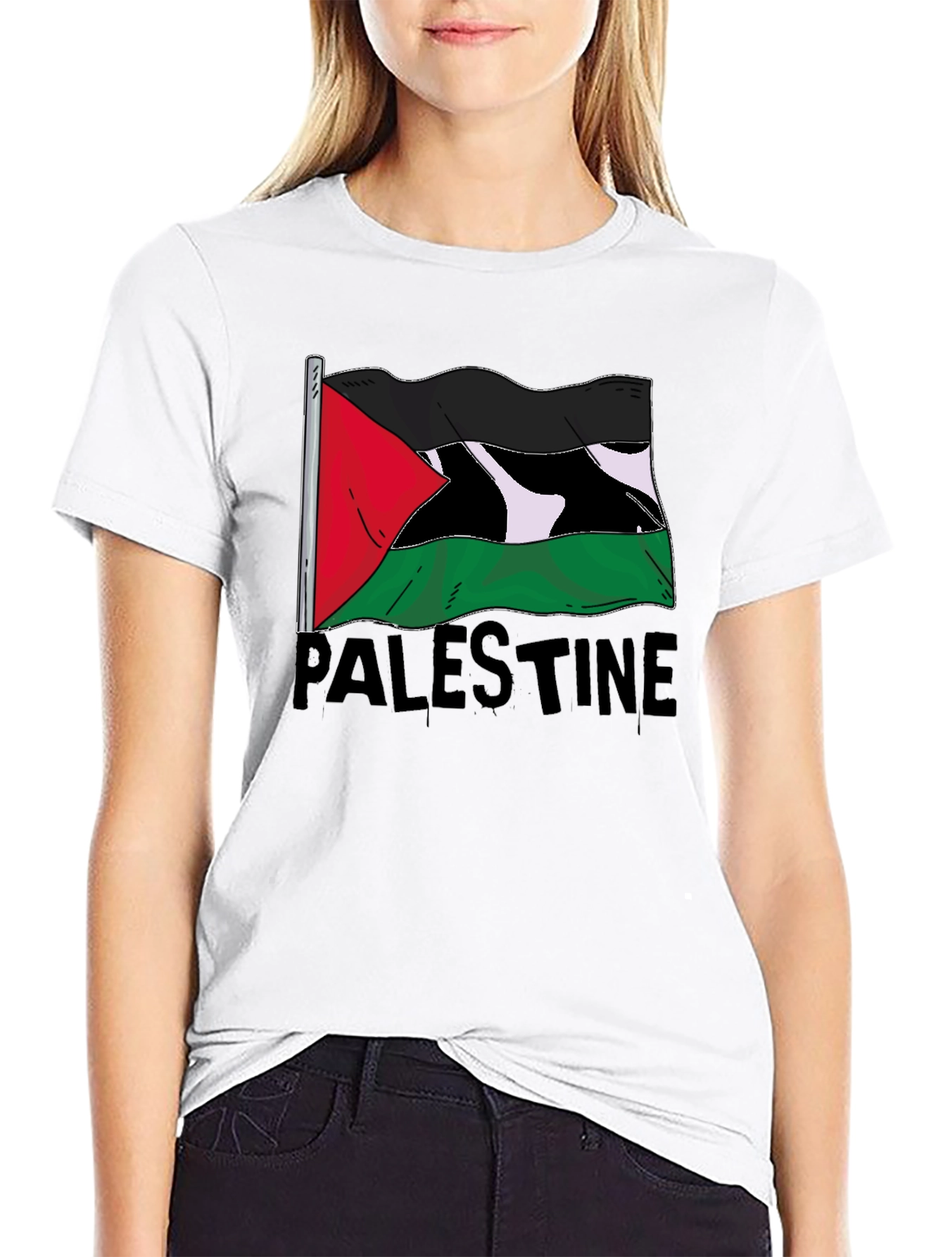 Palestine Flag Graphic Tee - Black Cotton T-Shirt